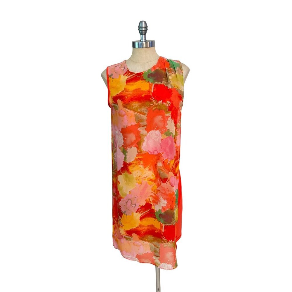 Scapa Lauren Perre sleeveless orange floral print Dress Medium